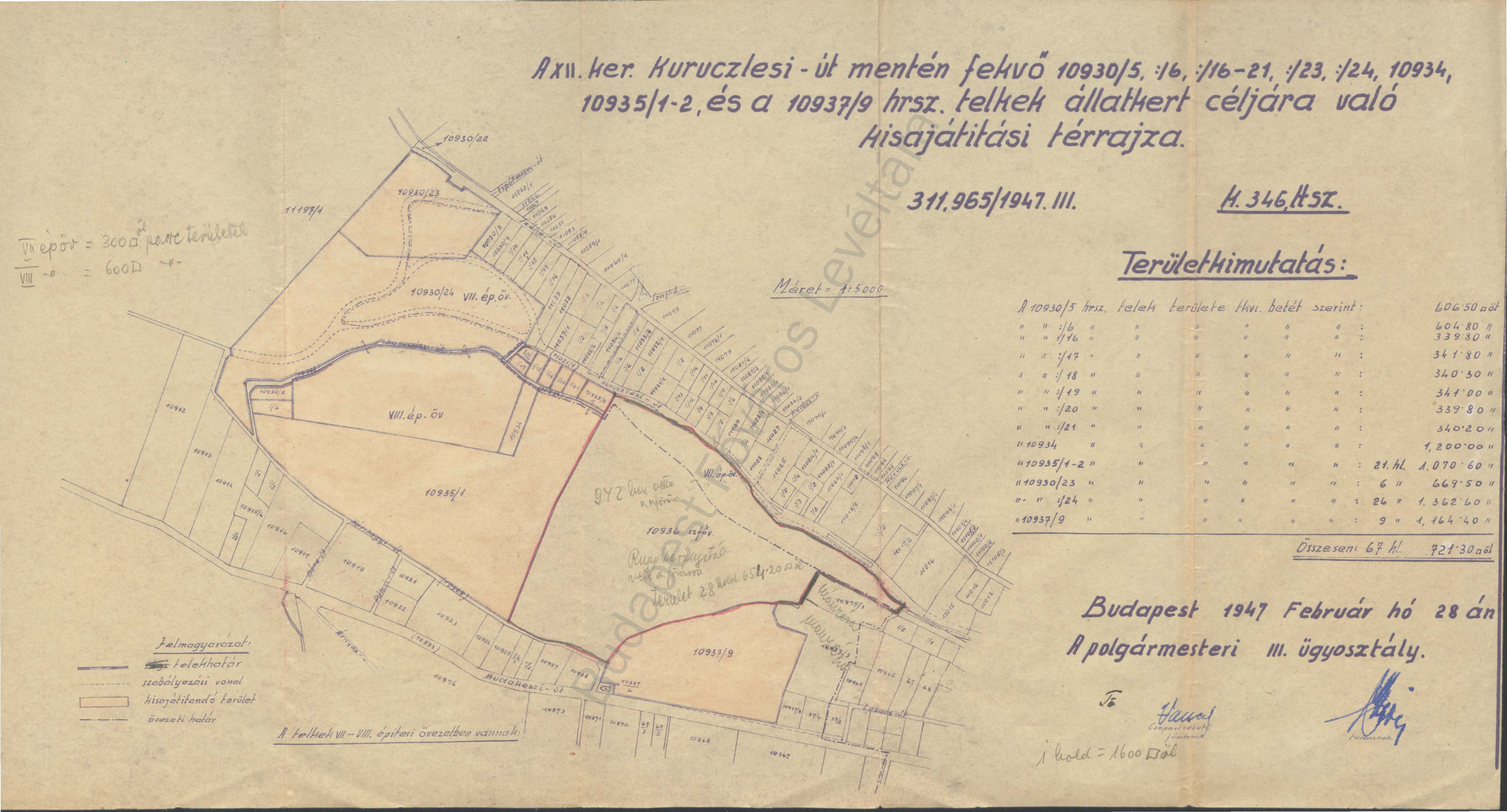 3. kép. Az új állatkert helyének szánt terület részletes térrajza 1947-ben (HU BFL IV.1409.c XI. 1256/1945)